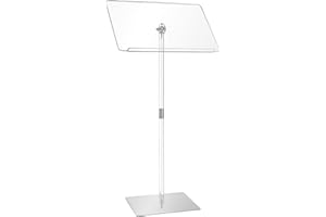 KoreTech Podium Stand Acrylic 24" L x 16"W x 43"H, Adjustable Angles Lecterns & Podiums Metal Base for Church, Weddings, Classroom, Speech