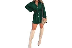 Gokame Satin Covered Nights Romper Dress, Satin Dress Set, Casual Button Shirt Dress Shorts Set, Solid Color Long Sleeve Shirt Suit