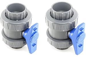 Lot de 2 Vannes Modèle 2020 INTERPLAST à coller 50mm 1"1/2 double union démontable PVC Pression PN16 Vanne à boisseau 50 mm