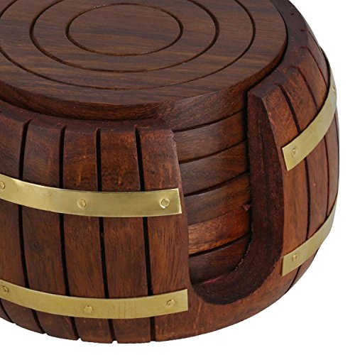 Set of wooden coasters round tea 6 in Antique Inspired holder barrel,Coffee coasters, wooden drink coaster, Spezielle Geschenke am Karfreitag - 4