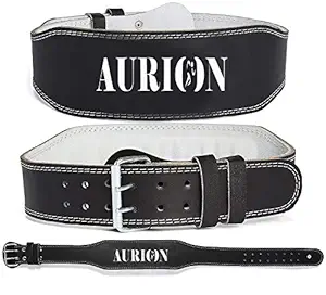 Aurion Genuine Leather Weight Lifting Belt Body Fitness Gym Back Support Power Lifting Belt (Small,Black)