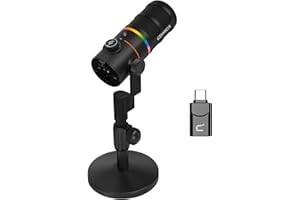 COMICA D10 Pro D XLR USB Dynamic Microphone with Receiver Desktop Mic Stand for Gaming/TikTok/Podcast Recording,Support RGB Light Mute Button for PC,Smartphone,Computer,Mac,PS4/5(Black)