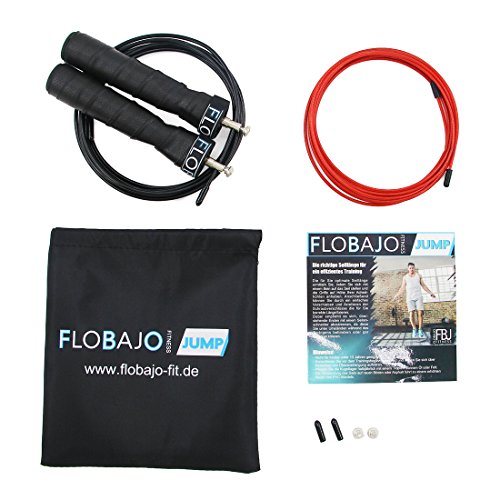 NEU: FloBaJo-Fit – Profi-Fitness-Springseil, Speed Rope, Sport Springseil mit Extra-Stahlseil, Tasche & Einstiegsguide - 4