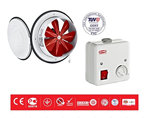 Ventilator Lüfter mit Klappe Wand Fenster ø300mm 1150m³/h + Drehzahlregler 2 A