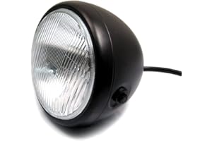 Alchemy Parts Premium 6.75 Inch Motorbike Headlight for Retro Cafe Racers & More - Universal Fit, 12V/55W H4 Bulb (Black Steel)