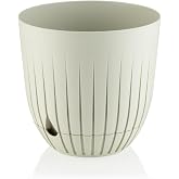 &Ccedil;izgi Saksı Plastik Delikli Tabaklı &Ccedil;i&ccedil;ek Saksısı (1 Adet, Krem, 5 Litre)