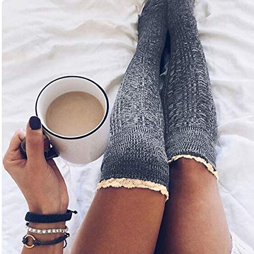 Preisvergleich Produktbild Swallowuk Damen Overknees Socken Strümpfe Strumpfhosen Warm Winter Stricken Kniestrümpfe Elastisch Sportsocken (Hellgrau)