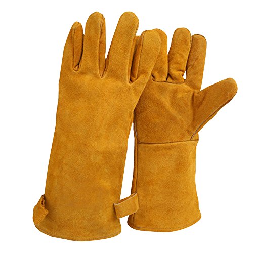 Nuzamas 1 paire de gants de soudure, 35 cm/34,8 cm Longueur de l'épaule Split Vachette, doublé en mousse, Rouge Long pour MIG, TIG Soudeurs, BBQ, jardinage, camping, Réchaud, cheminée