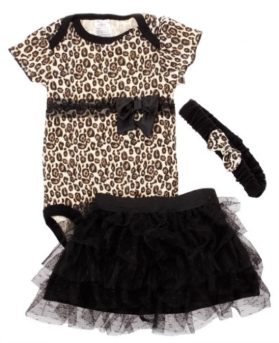 xhorizon FLK Baby Leopard Clothes Jumpsuit Romper Dot Princess Dress Hair Band Set