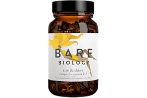 Bare Biology Omega 3 Capsules High Strength + Vitamin D3 - Rise & Shine (30 Servings) 1,600mg Pure Omega 3 Fish Oil EPA 1,035mg DHA 470mg Plus D3 Vitamin 1,000iu. High Strength Omega 3 Supplements