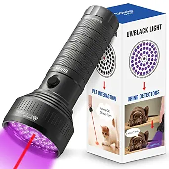 Otirilo UV Black Light Flashlight, with Red Light Pointer, Powerful 51 LED Blacklight Pet Urine Detector for Dog/Cat Urine,Stains,Scorpion, Red Light Pointer for Pet Training Exercise Chase Tool