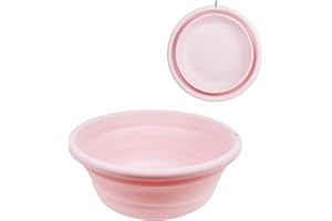 RYHX Barreño Plegable, Portátil Ronda Lavabo，Lavabo de Silicona Multifuncional para Camping,Lavar, Exteriores, Viajes, Rosa, 33CM