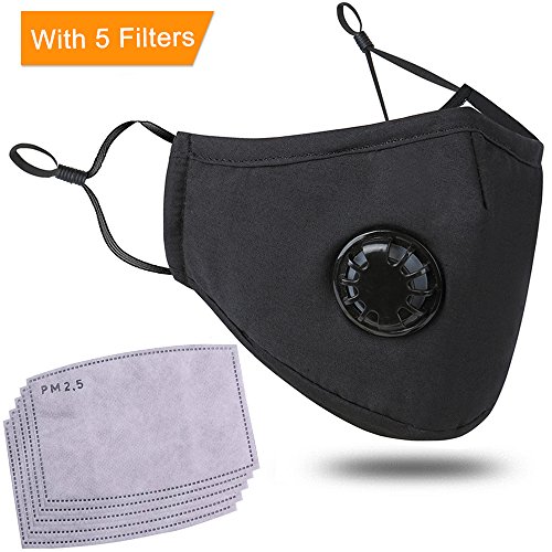 Preisvergleich Produktbild Staubschutzmaske Atemschutzmaske Aktivkohle Mundschutzmaske Military Grade N99 Maske waschbar Baumwolle Mund Masken Austauschbare Filter (1 Maske + 5Filters) (Schwarz)