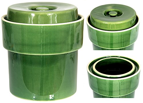 Sauerkrauttopf Gärtopf Tontopf Steinguttopf Rumtopf Schmalztopf mit Wasserrinne Steingut grün 5 Liter
