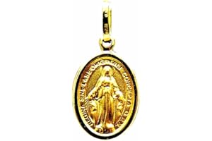PEGASO GIOIELLI - Ciondolo da Donna in Oro Giallo 18kt (750) Pendente Religioso Madonna di Lourdes Medaglia Miracolosa Madonnina
