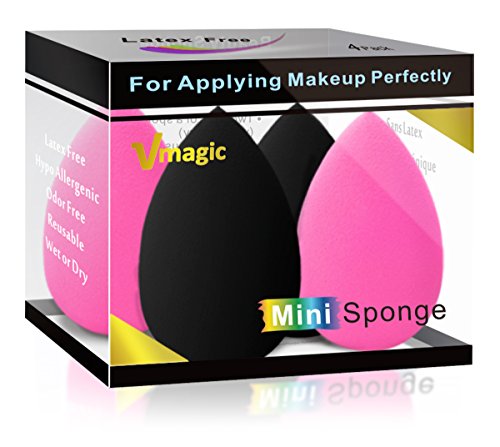 VMAGIC 4Pack Premium MICRO Makeup Sponge Beauty Sponge Blender for Applicator, Foundation and Highlight (Black +Rose Red)