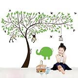 Rainbow Fox Affe und Elefant Spielen auf Riesenbaum-Wandtattoo Wandaufkleber für Kinderzimmer Dekoration - 2