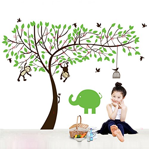 Rainbow Fox Affe und Elefant Spielen auf Riesenbaum-Wandtattoo Wandaufkleber für Kinderzimmer Dekoration - 2