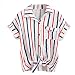 Produktbild Ba Zha HEI Frauen Streifen Bluse Damen Blusen Kurzarm Shirt Damen Shirt Mode Elegant Blusen Damen T-Shirt Rundhals Kurzarm Ladies Sommer Weiches Material Oberteil Locker Bluse Tops (Weiß, S)