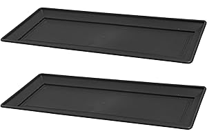VR7 2x Garden Planter Trays for Long Planters - Durable Plastic Trays for Easy Draining and Plant Health (Black, 60cm)