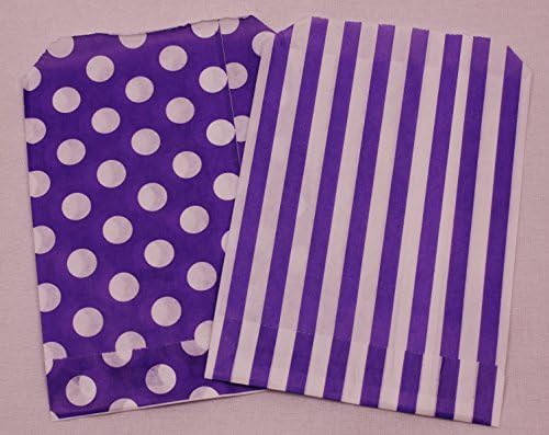 50 Purple Spotted &amp; 50 Purple Stripe Paper Candy bags - 5" x 7"