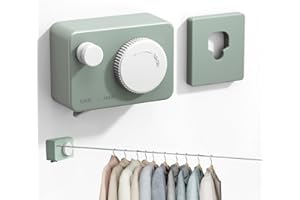 Frunimall Filo per bucato allungabile, 4,2 m, allungabile da parete, resistente, invisibile, retrattile, per balcone, interno, giardino, capacità di carico 20 kg (verde)