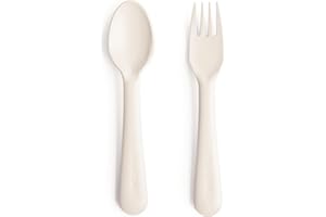 Mushie Juego de Cubiertos con Tenedor y Cuchara para Bebés | Cubiertos Reutilizables para Niños Pequeños y Niñas | Fabricado en Dinamarca | Sin BPA y Apto para Lavavajillas | Ivory