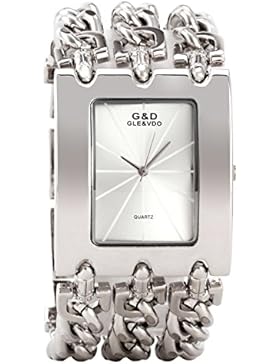 XLORDX Damen Uhr Silber Metall Edelstahl Armbanduhr Quartz Armreif Analog Ketteuhr Weiss