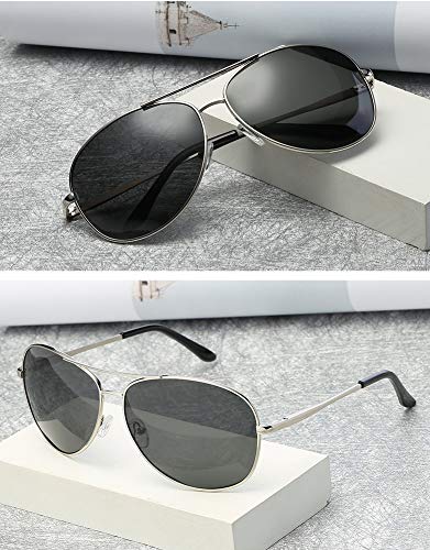 YINUO Gafas de Sol, Gafas de Sol, Espejo de Rana polarizada para Hombre, Parabrisas,Silverframe,blacklens
