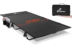 Sportneer Lettino da campeggio pieghevole: 80 cm, extra largo, compatto, con tasca laterale, leggero per tenda da viaggio, borsa di trasporto inclusa, facile da installare