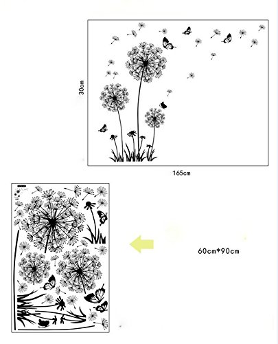 Zooarts Vinyl-Wandaufkleber, abnehmbar, Schwarz, Pusteblume, Schmetterling - 5