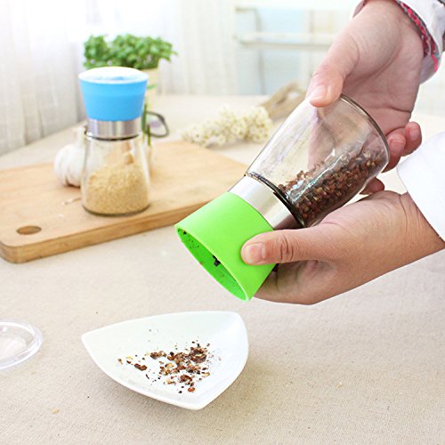 Multifunktions Salzmühlen / Pfeffermühlen, Mühlen aus Edelstahl-Gestell, rotierende Plastikgehäuse und einstellbares Keramikmahlwerk, Bunt Gewürzmühlen mit Schöner Glasbehältern, Salzmühle für Kraut-Mühle, langen Pfeffer, Müsli, Chili, Salz acrylglas, Nüsse, Getreide - 6