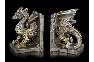FIGUREN SHOP GMBH Fantasy Steampunk Drachen Buchstützen - Dracus Machina | Dekoartikel, handbemalt