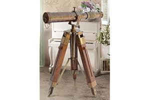 NAUTICAL REPLICA HUB Telescopio náutico de latón antiguo con soporte de madera para decoración del hogar