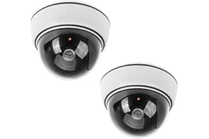 BW 2x Outdoor Indoor Fake Imitation IR Dome CCTV Blinking Red LED Flashing Light Surveillance Security Dummy Camera with Warning Sticker - White