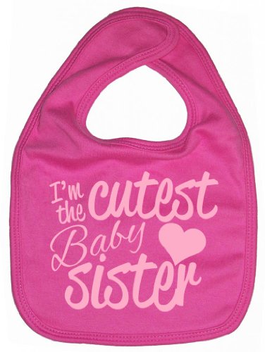 Dirty Fingers, I'm the Cutest Baby Sister, Boy Girl Feeding Bib, Bubblegum Pink
