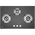 KAFF HBR 783 Built-in Hob/Hobtop 3 Burners, Auto Electric Ignition Glass Top, 78 CM, Powerful Brass Burners, 8 MM Thick Toughened Glass, Enamelled Matt Grills (Black)