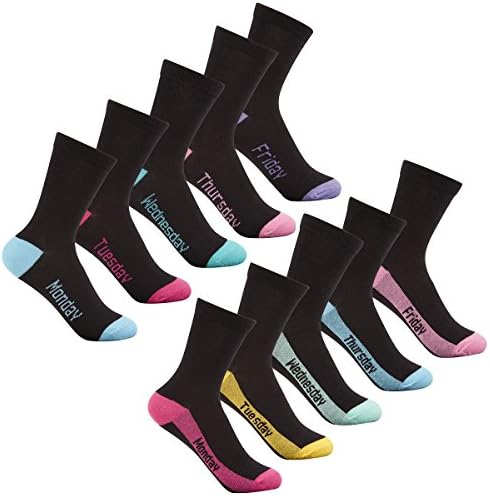Girls Pack Days of the Week Socks with Coloured Toes & Heels