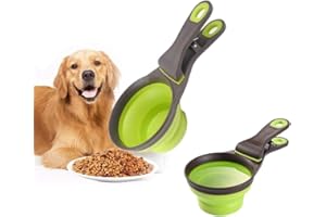 Ceasyde Pelle à nourriture multi-usage pour animaux de compagnie, 3 en 1, tasse à mesurer pliable en silicone et clip d'étanchéité pour chien, chat, stockage de nourriture, eau, collation, bol de