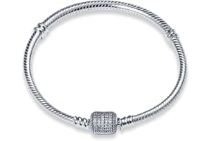 CQWVB bransoletka damskie 925 srebra sterlingowego dla koralików Charms, bransoletki momenty Schlangen-Gliederarmband Kmpatibel z Pandora koralików Charm, nadbokiem od 17CM do 21CM dla kobiet Freundin Mama