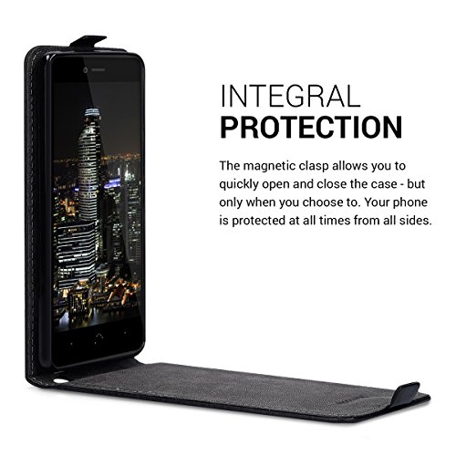 kwmobile Funda para bq Aquaris U Plus - Flip Case para m  vil en cuero sint  tico - Cover plegable negro