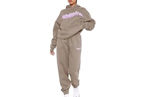 YUEXIRUI White Fox Tracksuit Womens Full Set 2 Piece Oversized Outfit Long Sleeve Pullover Hoodie and Loose Sweatpants Jogging Pants Activewear Sportwear Running Walking Hiking Track Suit