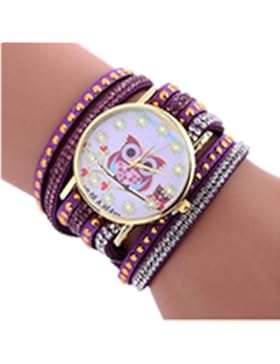 Damenuhren Internet Eule Muster Glockenspiel Leder Armband Armbanduhr