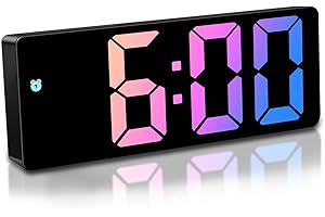 Mardiko Digital Alarm Clock Bedside Mains Powered Battery Alarm Clocks, Electric LED Alarm Clock Silent Non Ticking with Snooze Date Temperature Adjustable Brightness for Adult Kid, Colorful