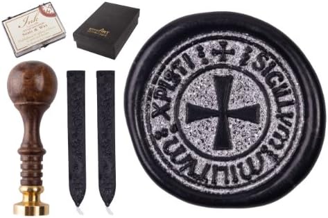 'gravurART Sealing Stamp "Knights Templar Paw Cross with 2 Pieces of sealing wax and Seal Cushion