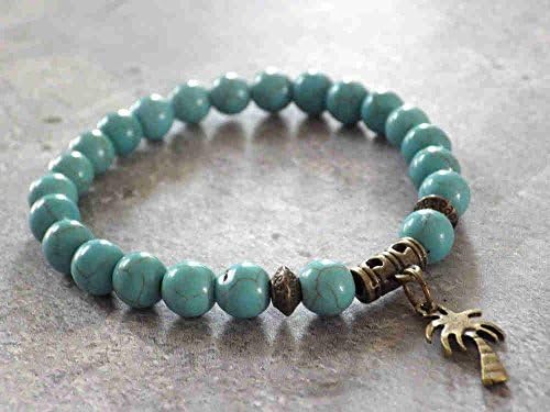 Miss Chichi chic bracelet in blue turquoise reconstituted with pendant in the shape of a palm tree