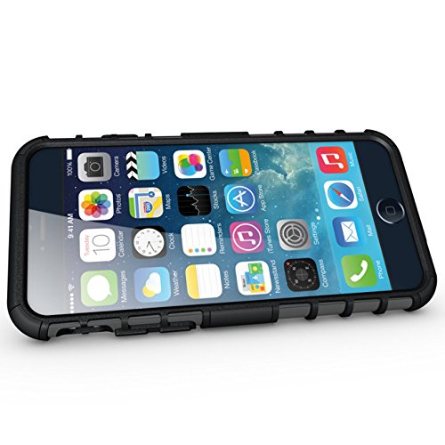 Funda iPhone 6S Pegoo Caja El Soporte Incorporado A Prueba de golpes Anti-Ara  azos y Polvo Mezcla Doble Capa Armadura Proteccion Cover Case Caso Funda C  scara Caja para Apple iPhone 6 6S  Negro 
