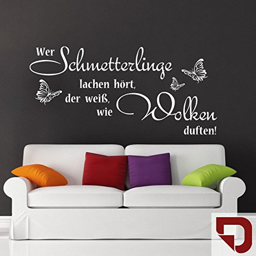 DESIGNSCAPE® Wandtattoo Schmetterlinge lachen | Spruch mit Schmetterlingen 60 x 29 cm (Breite x Höhe) dunkelrot DW801405-S-F21