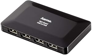 Hama USB 2.0-Hub 4-fach (externer USB-Verteiler mit Netzteil und USB-Kabel, kompatibel auch mit Windows 10 oder Mac OS) schwarz