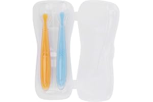 ZERODIS 2-częściowa łyżka silikonowa Łyżka nauki dzieci miękka pudełkiem Zestazastawy stołowej dzieci Łyżka nauki dzieci Łyżka dzieci odstawionych od piersi powyżej 4 miesiąca życia (żółty i niebieski)